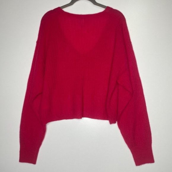 NWT Free People Hot Pink Cashmere Elias V Neck Cropped Sweater - Picture 7 of 9